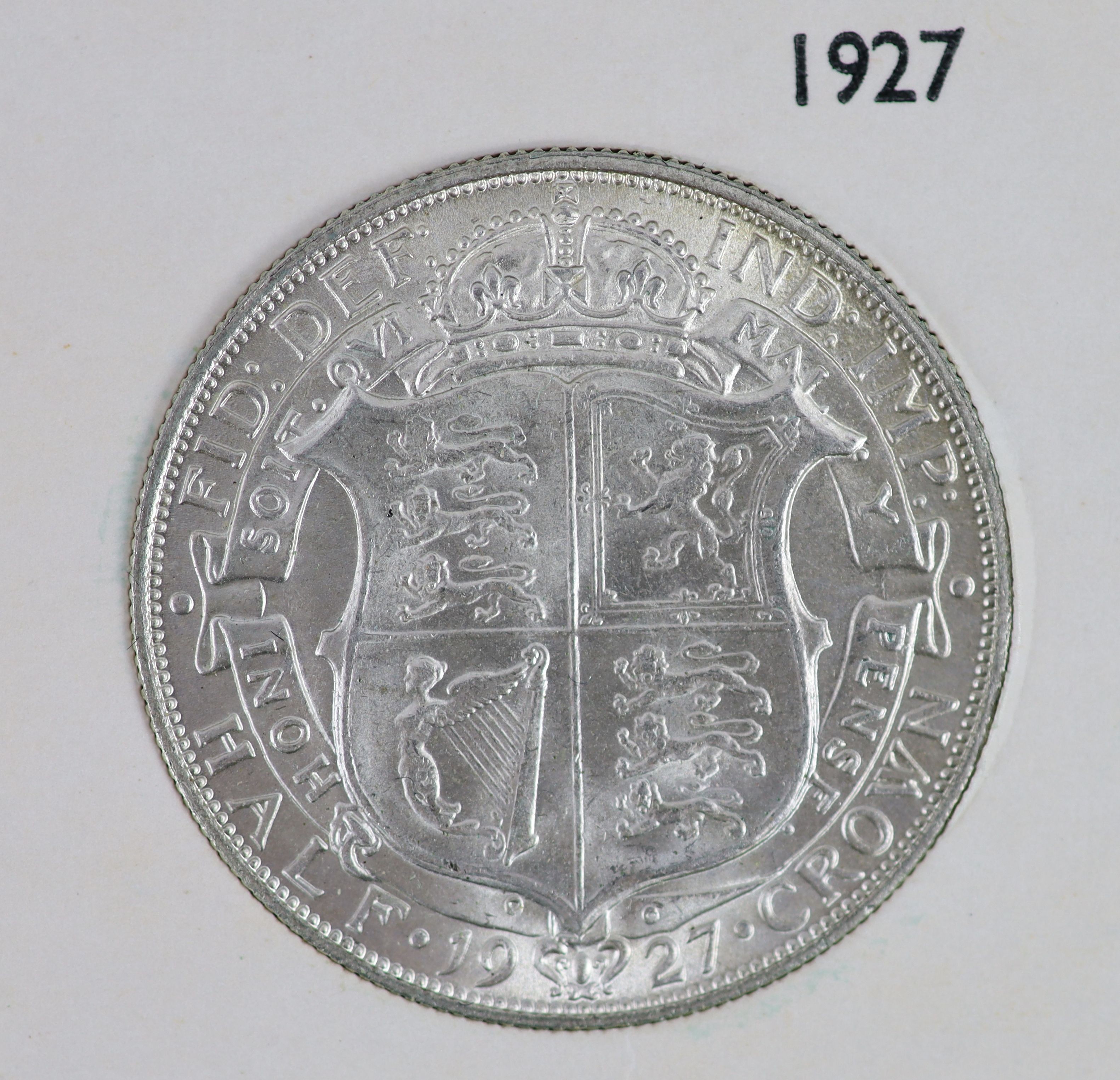 George V specimen set of seven coins, 1927, comprising 3rd coinage, halfcrown and shilling, 3rd - Image 3 of 4