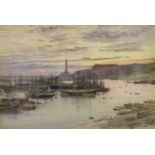 John MacWhirter (1839-1911), watercolour, Harbour, Genoa, signed with Exhibition label verso, 35 x