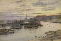John MacWhirter (1839-1911), watercolour, Harbour, Genoa, signed with Exhibition label verso, 35 x