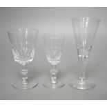 A set of nine cut drinking glasses, five similar glasses and three others