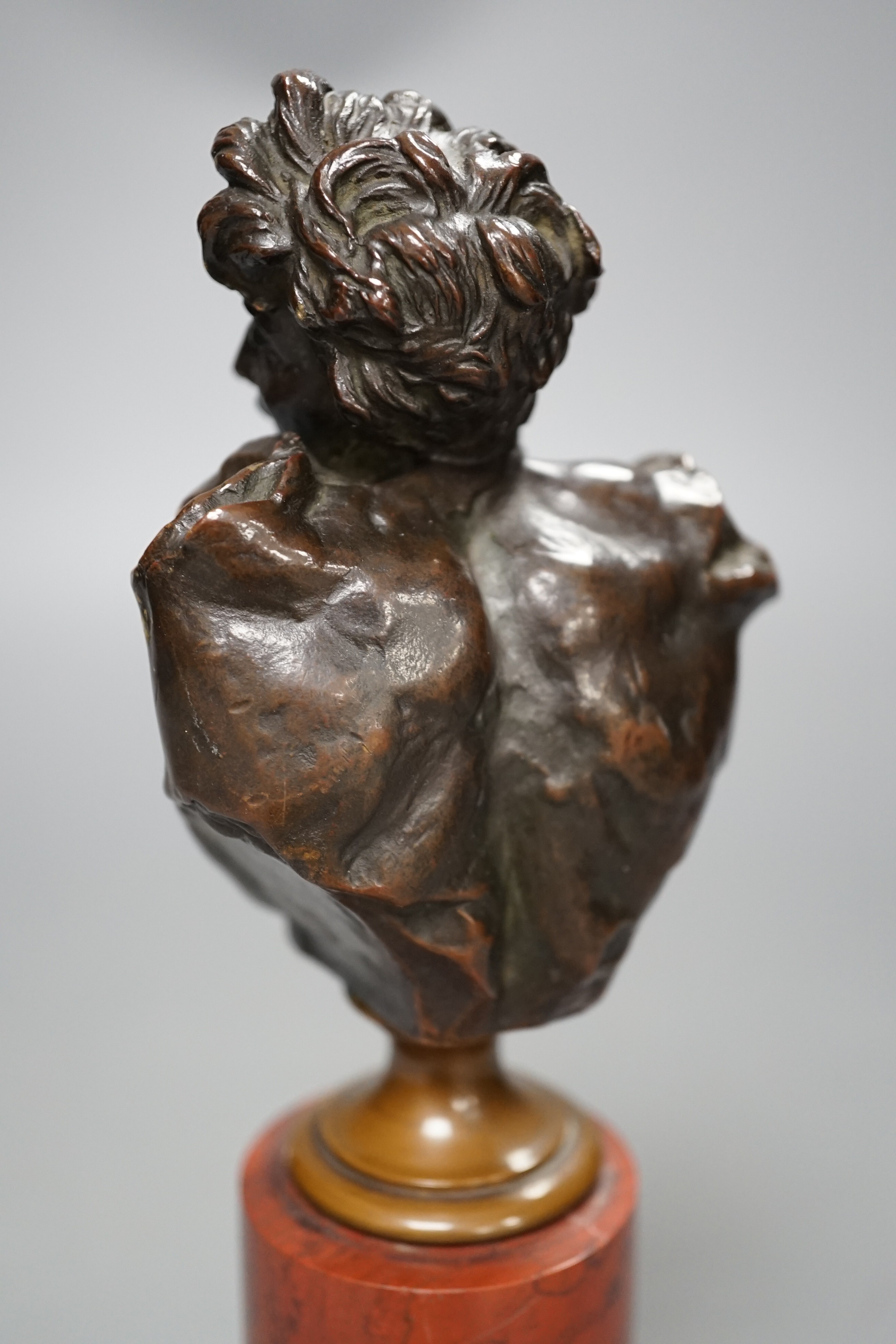 A bronze bust of Dionysus on a red marble stand circa 1900, 21cm - Image 5 of 6