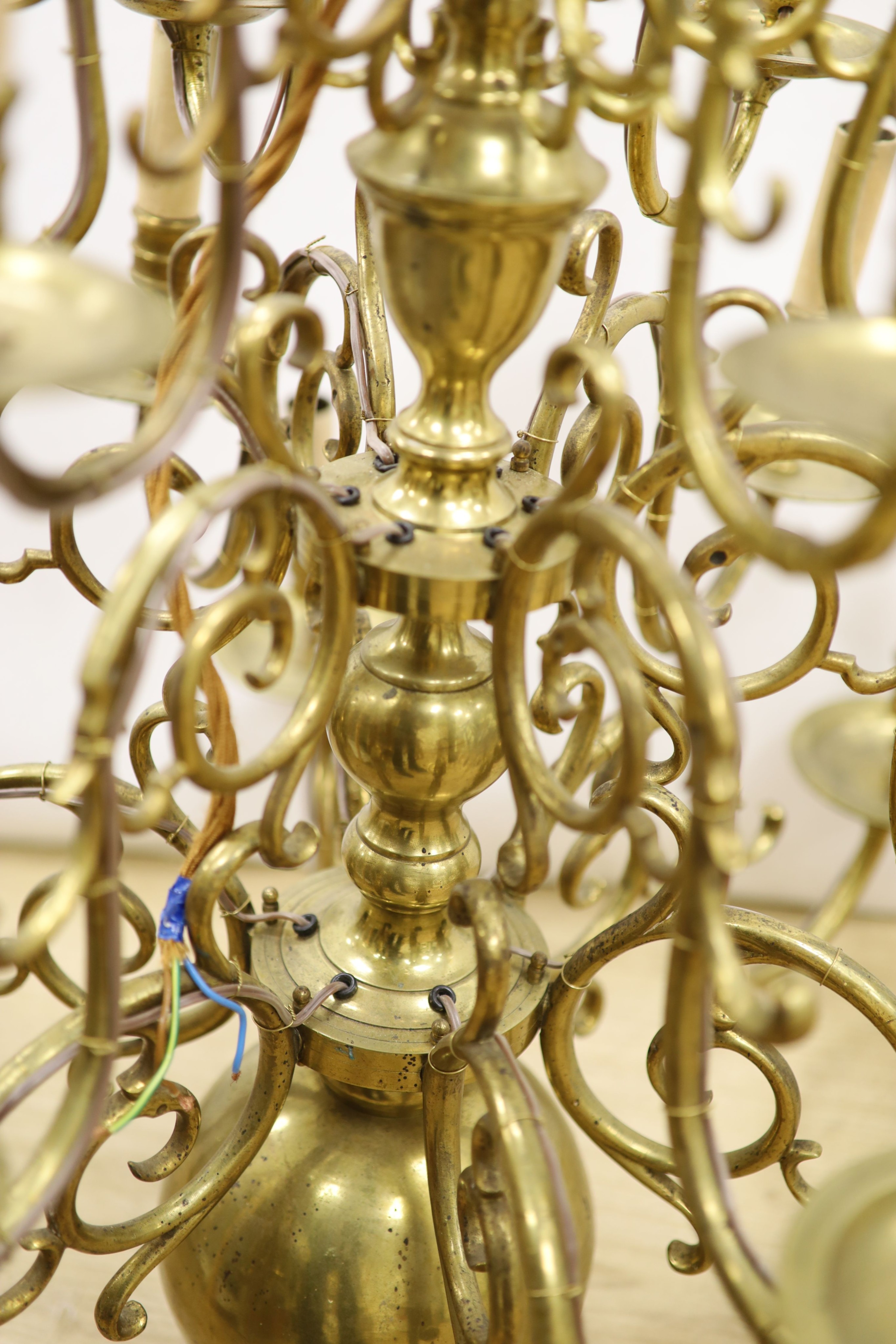 A 19th century Dutch brass chandelier, 84 cm high - Image 3 of 3