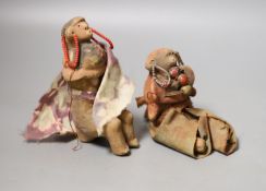 Two Tanzanian terracotta cloth and beadwork medicine or witch doctor figures-Provenance- vendors