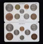 George VI specimen coin sets for 1947 and 1948, first issue, including 1948 brass threepence (