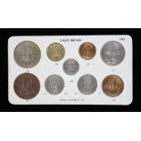 George VI nine coin specimen set for 1949, second issue, including the rare 1949 brass threepence (