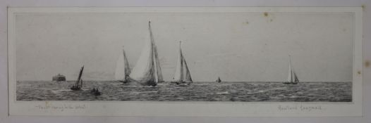Rowland Langmaid (1897-1956), drypoint etching, Yacht racing in the Solent, signed in pencil, 8.5