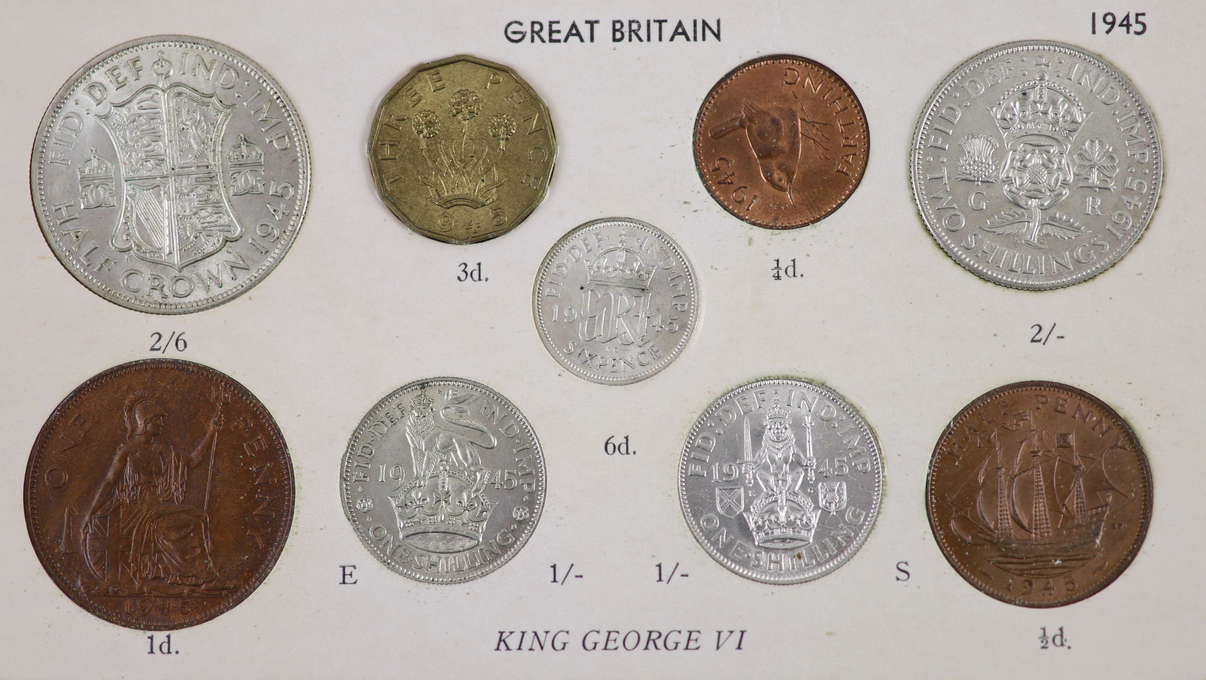 George VI specimen coin sets for 1944 and 1945, including the rare 1944 silver threepence, first - Image 3 of 8