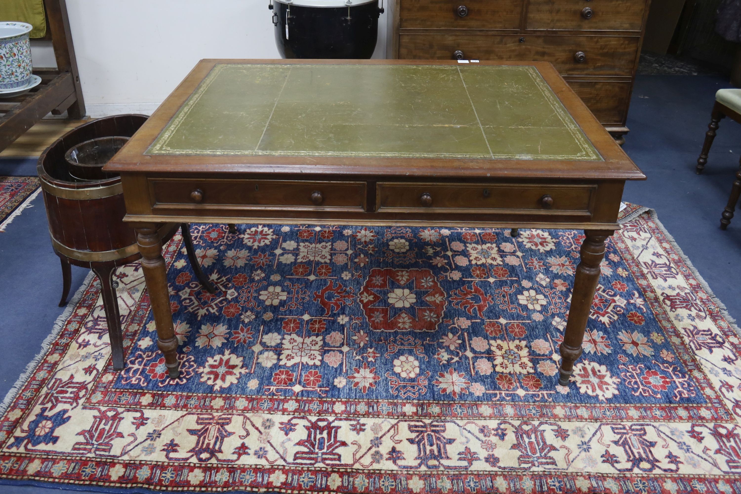 A Victorian style mahogany leather-topped partner’s desk, length 138cm, depth 106cm, height 75cm - Image 2 of 3