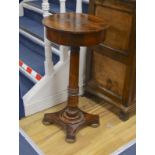 A William IV rosewood drum shaped occasional table, diameter 37cm, height 73cm