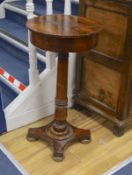 A William IV rosewood drum shaped occasional table, diameter 37cm, height 73cm