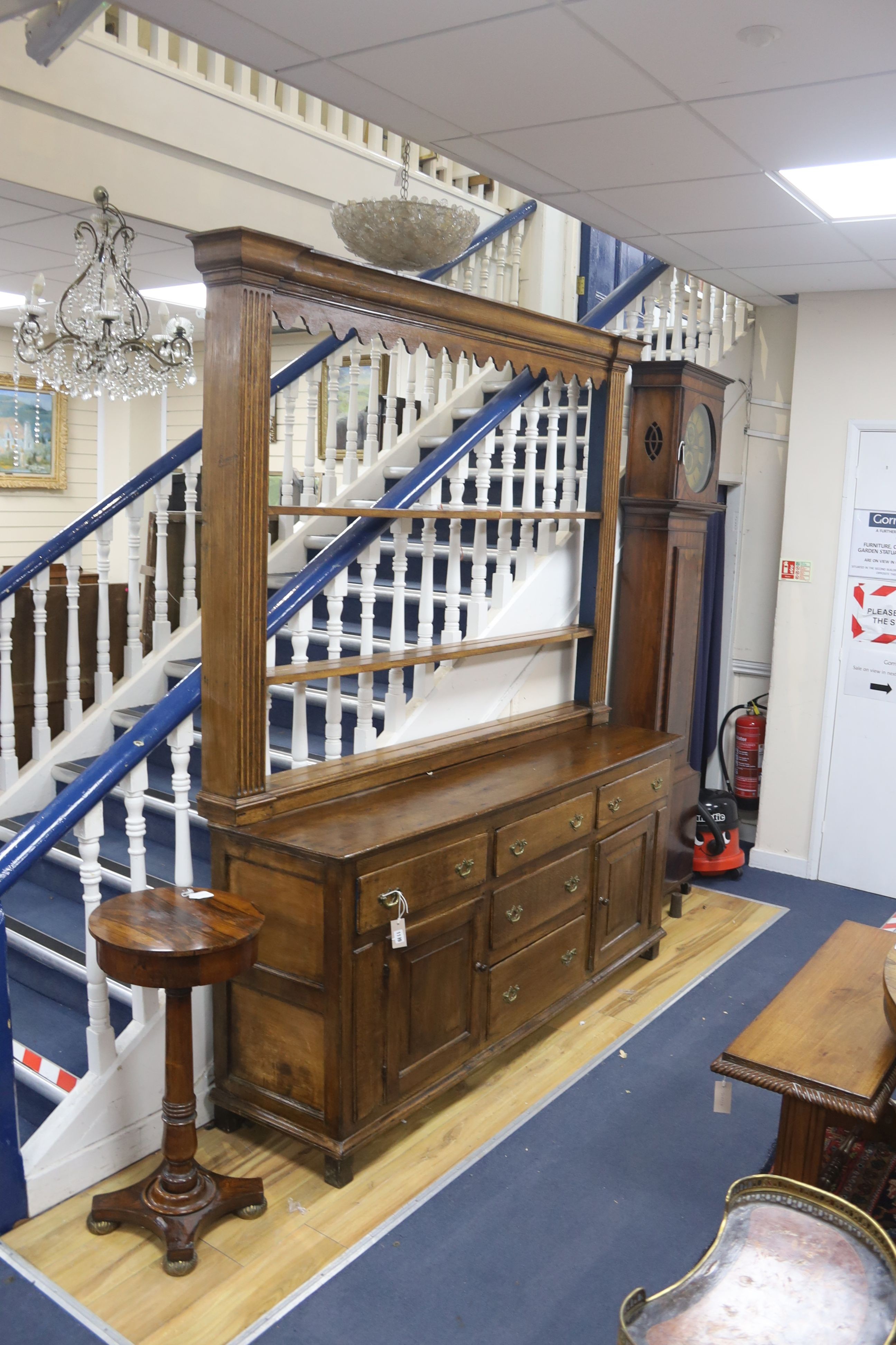 A George III Welsh oak dresser, length 183cm, depth 43cm, height 223cm - Image 2 of 2