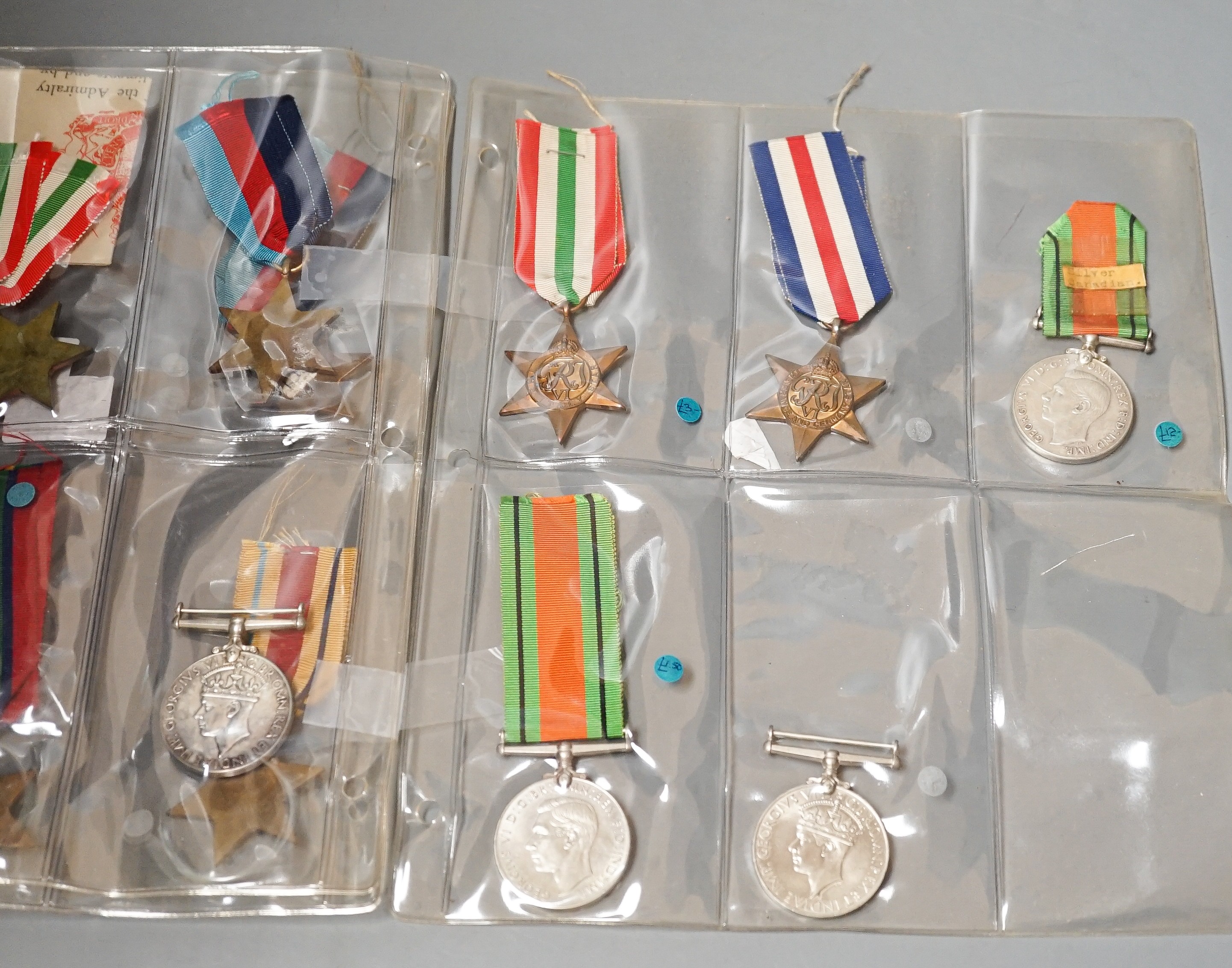 Fifteen unnamed WW2 medals to include Aircrew Europe star, 1939-1945 star (two), the Africa star,