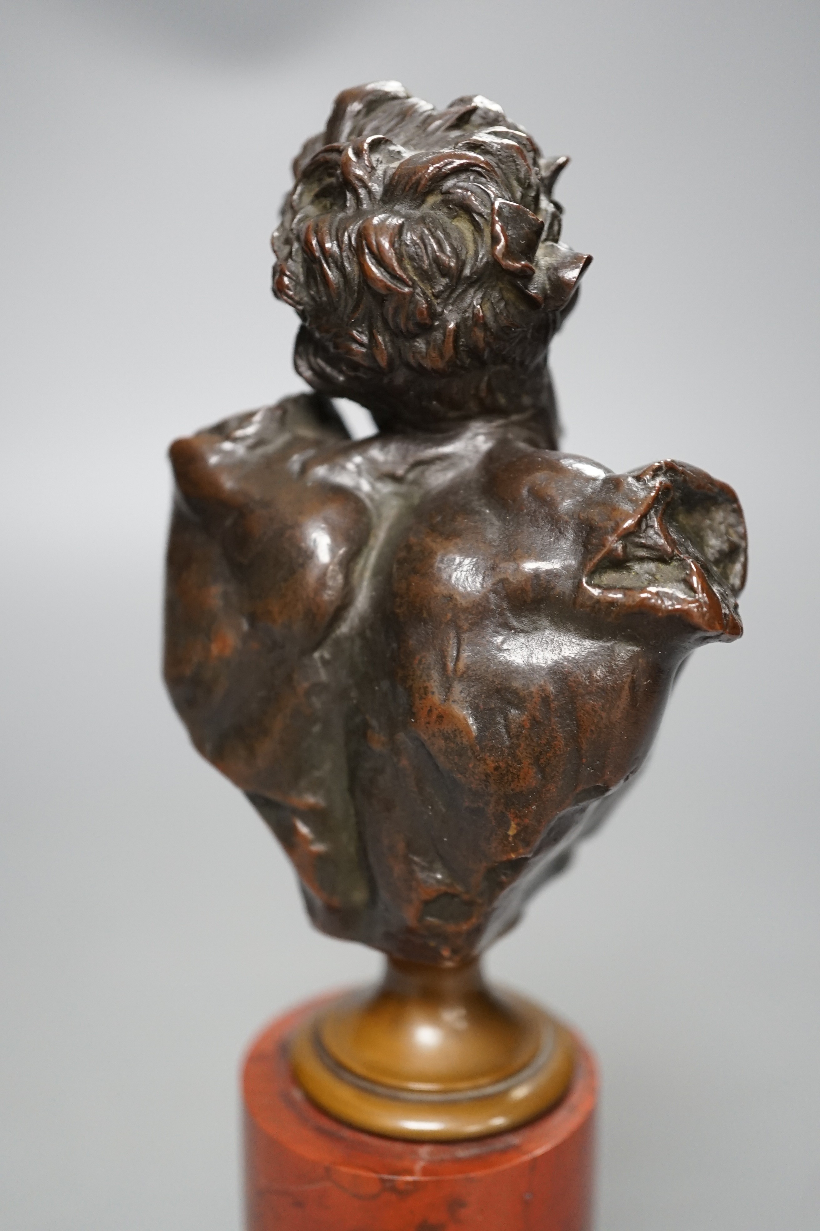 A bronze bust of Dionysus on a red marble stand circa 1900, 21cm - Image 4 of 6