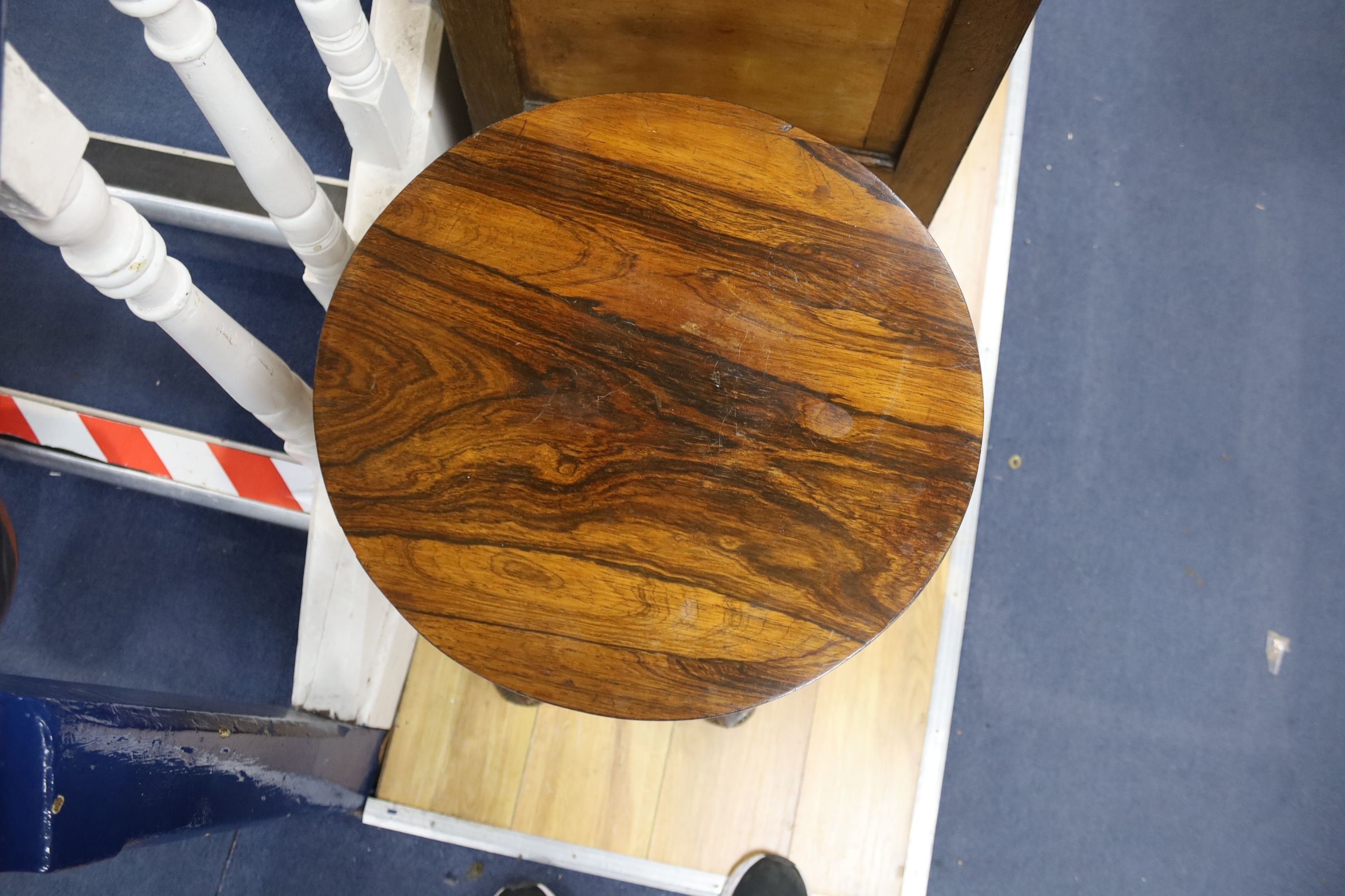 A William IV rosewood drum shaped occasional table, diameter 37cm, height 73cm - Image 3 of 3