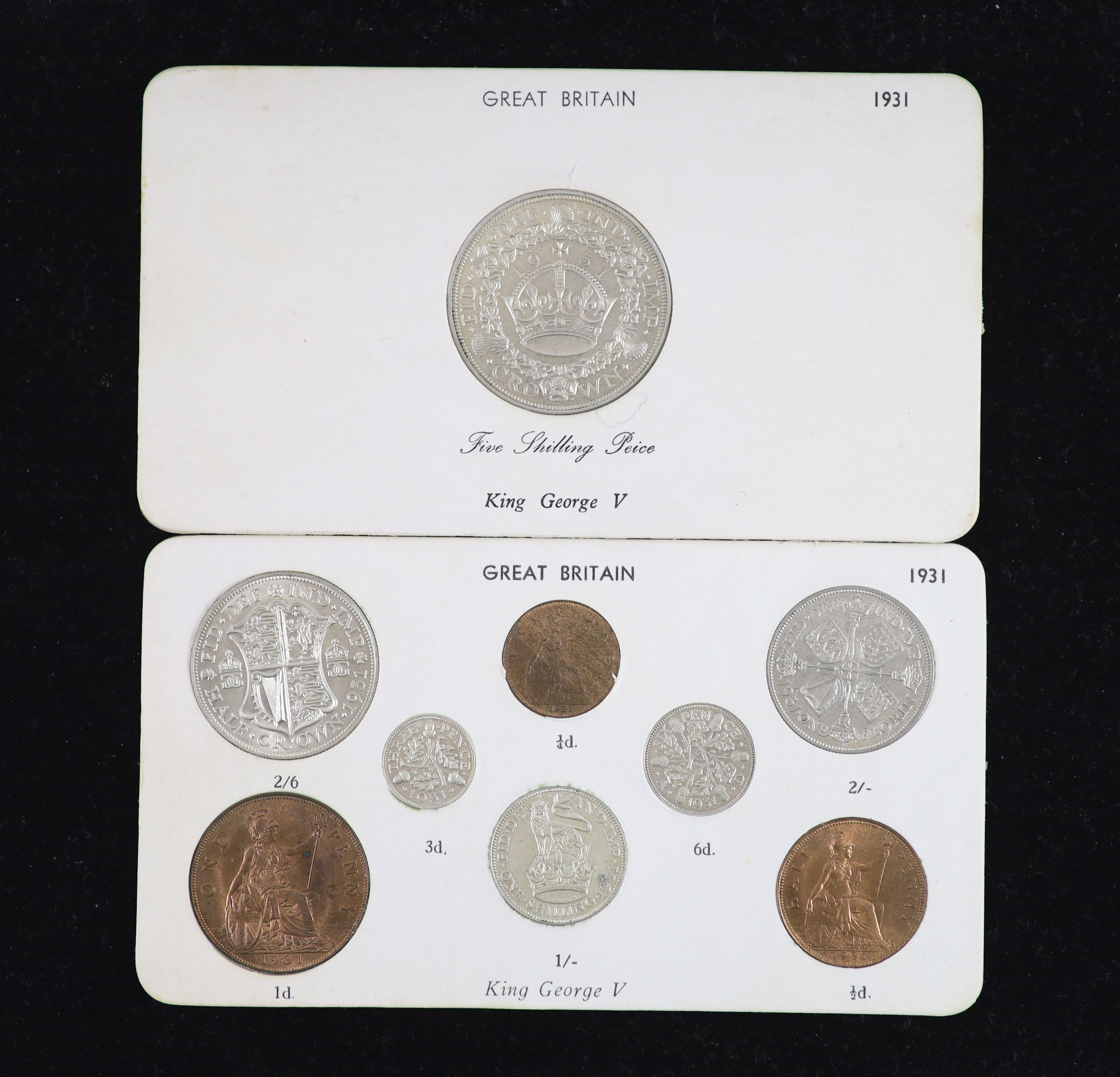 A George V specimen set of nine coins, 1931, fourth coinage,comprising Crown, (S4036), cleaned