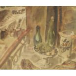 § Attributed to Duncan Grant (1885-1978), watercolour, Table top still life, signed and dated '40,