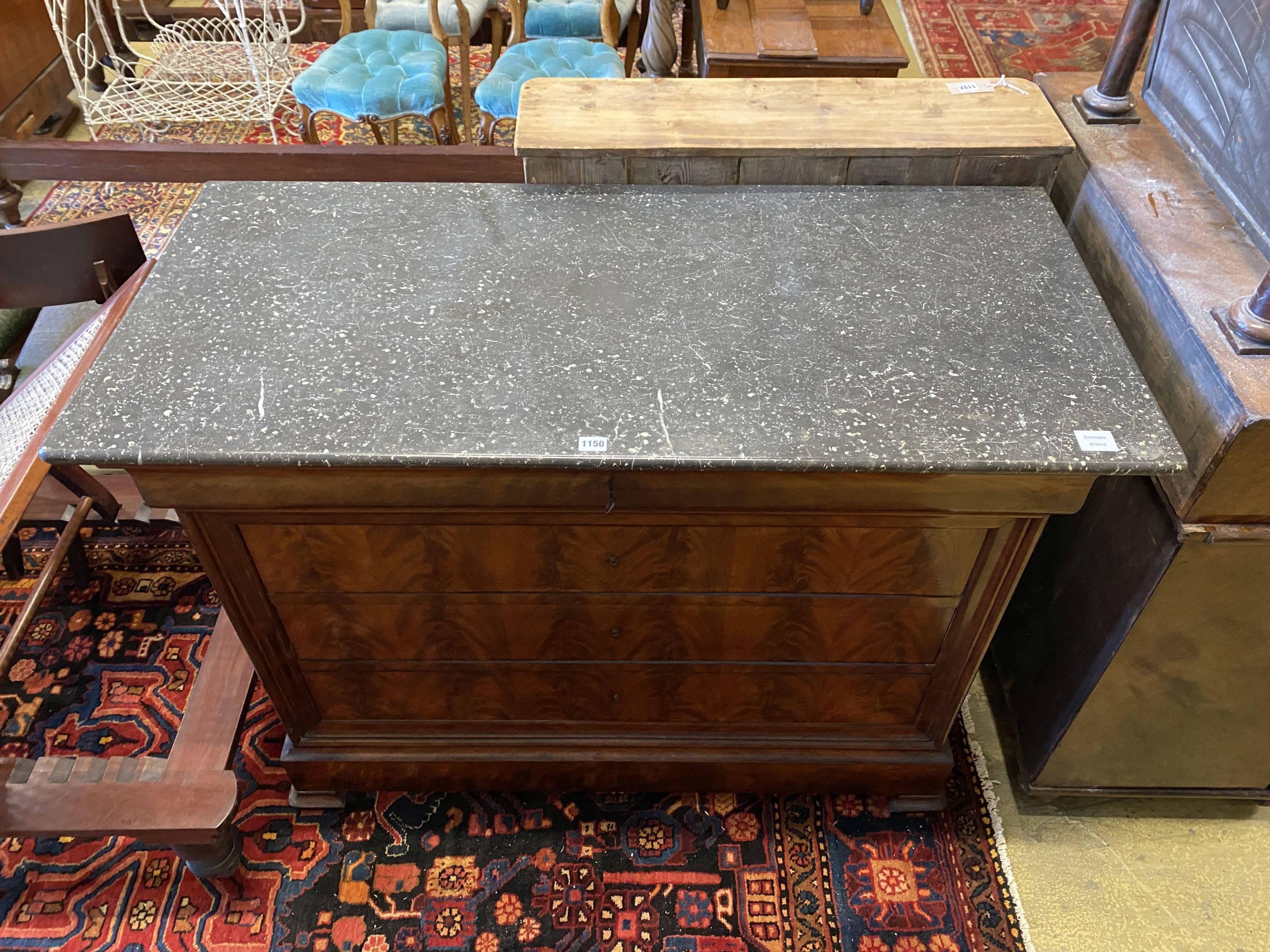 A 19th century continental flamed mahogany commode with black polished marble top, width 126cm, - Image 2 of 2