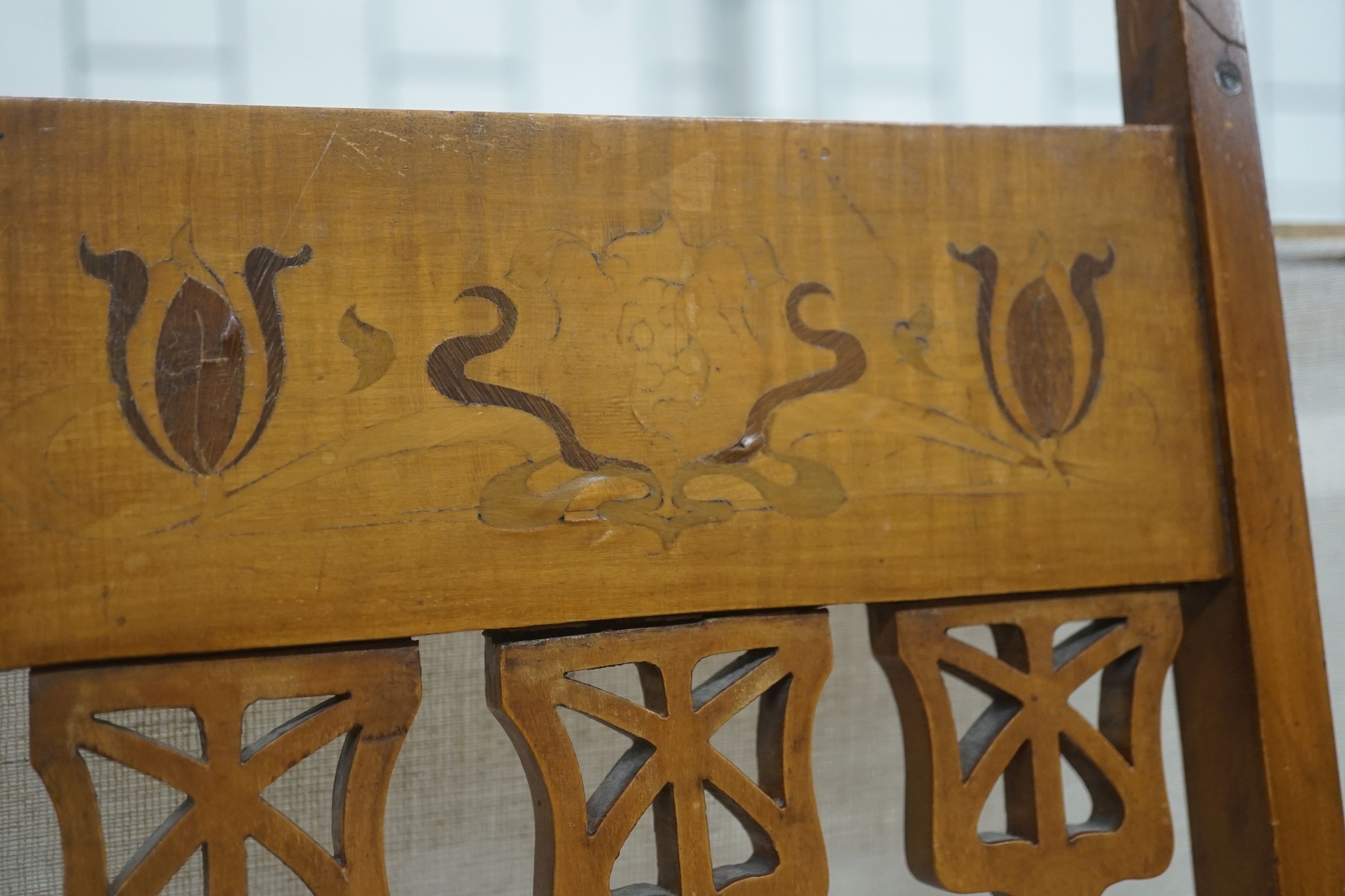 A pair of Art Nouveau inlaid mahogany chairs, one with arms - Image 4 of 4