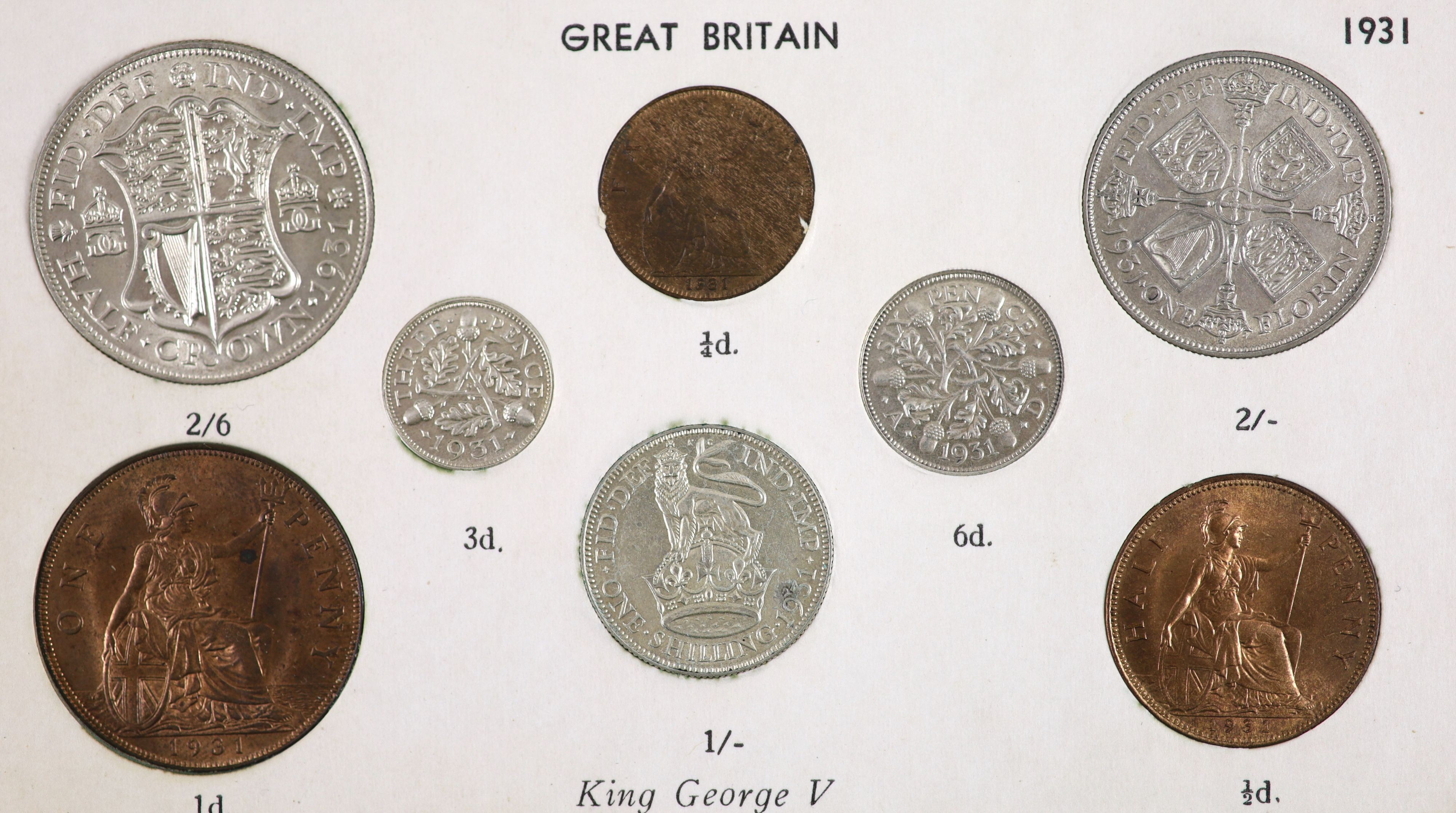 A George V specimen set of nine coins, 1931, fourth coinage,comprising Crown, (S4036), cleaned - Image 3 of 8