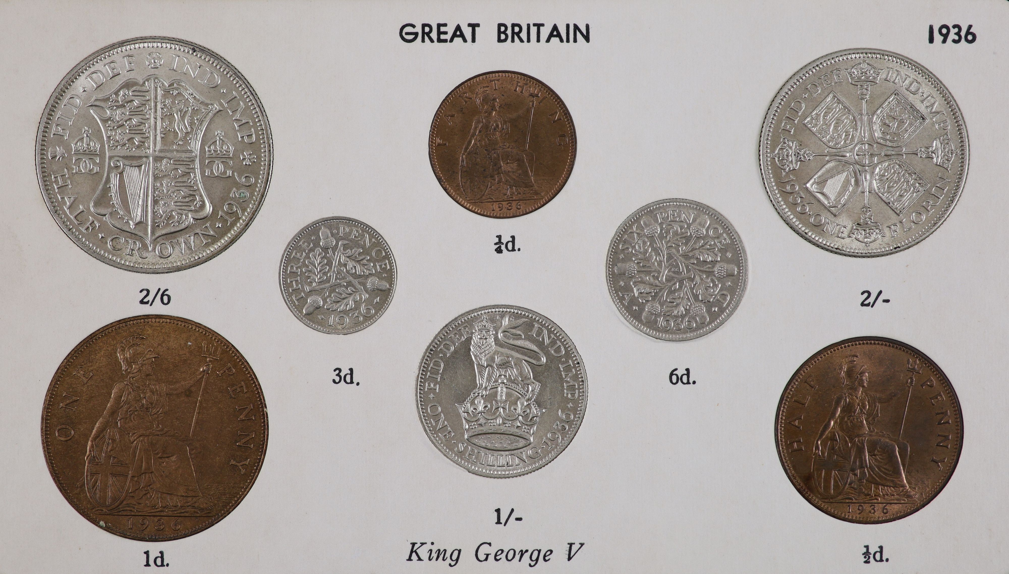 George V specimen set of nine coins, 1936, fourth coinage,comprising Crown (S4036), cleaned about - Image 3 of 6