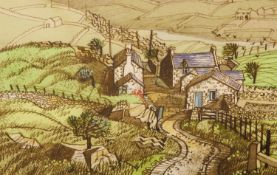 Neil Meacher (1934-2010), ink and watercolour, Welsh Farm, Snowdonia, signed and inscribed verso