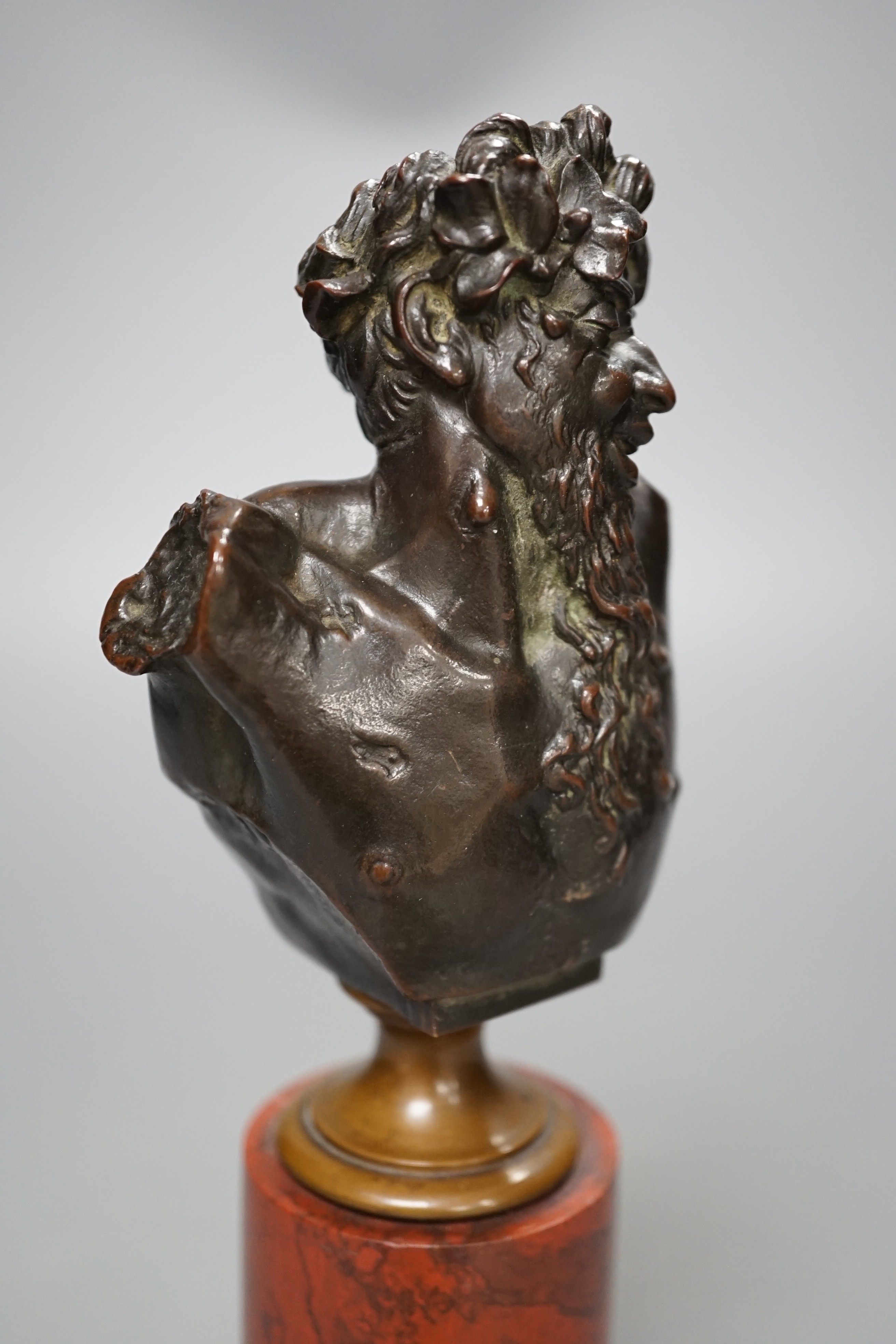A bronze bust of Dionysus on a red marble stand circa 1900, 21cm - Image 3 of 6