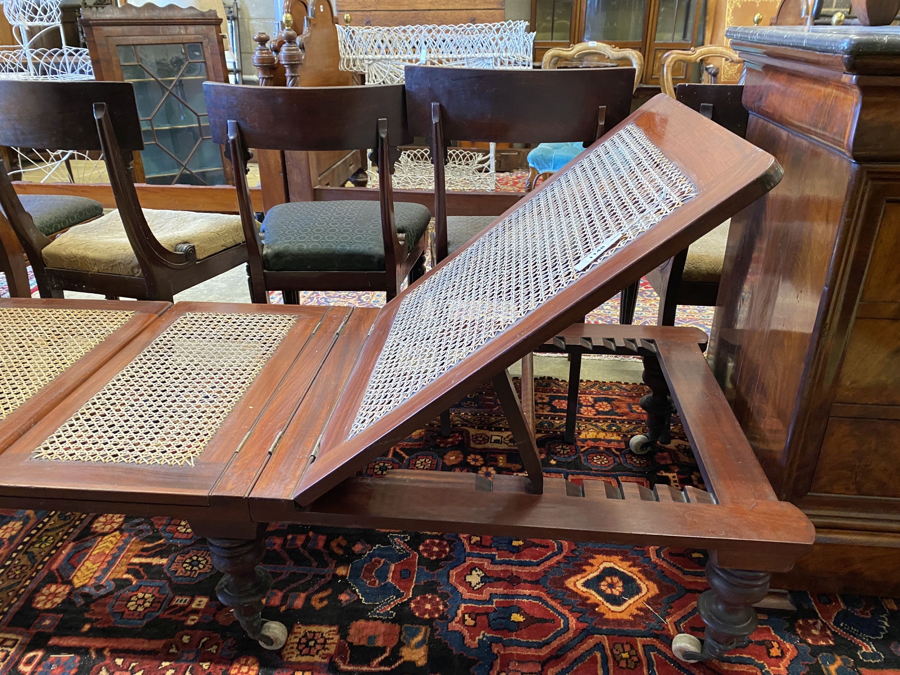 A Victorian caned mahogany folding campaign day bed, length 186cm, width 71cm - Image 2 of 2