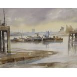 David Griffin Wapping Group (1952-2002), watercolour, Estuary scene, signed, 34 x 43cm