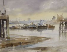David Griffin Wapping Group (1952-2002), watercolour, Estuary scene, signed, 34 x 43cm
