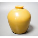 A Chinese Beijing mustard yellow glass vase, Qianlong four character mark, probably 19th century