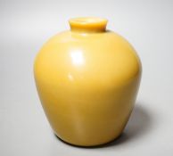 A Chinese Beijing mustard yellow glass vase, Qianlong four character mark, probably 19th century