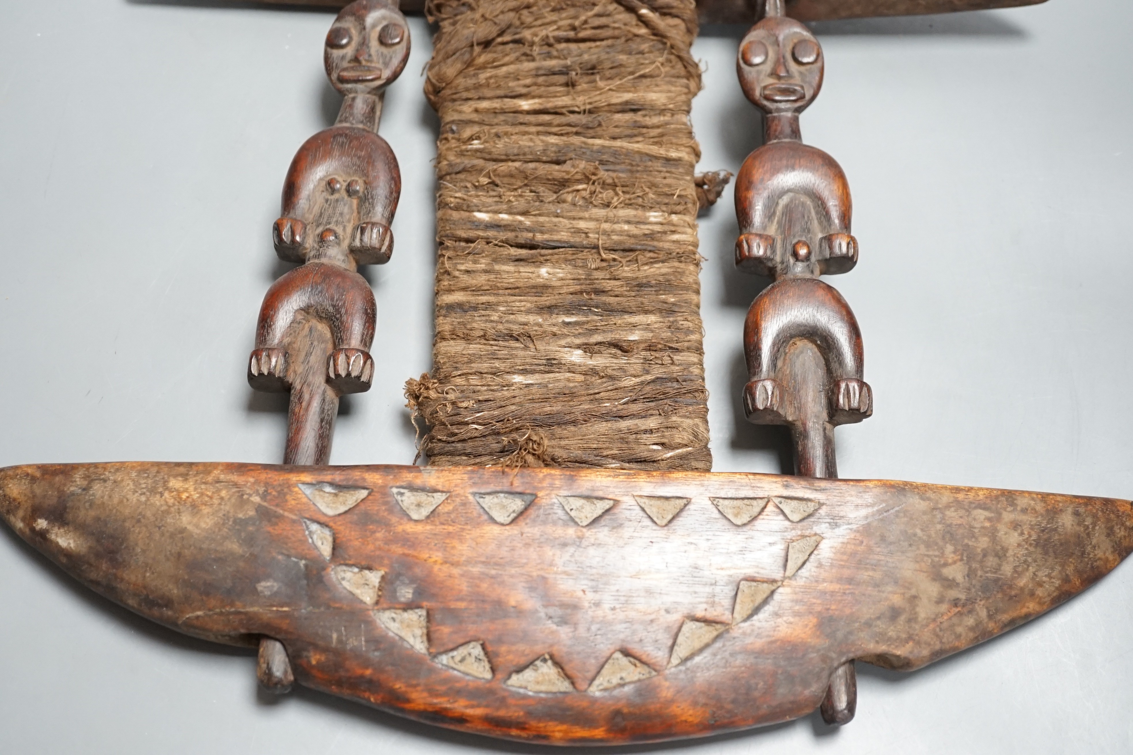 African carved wood instrument, chip carved beech box, a GWR brass wall lamp and a pair of oil - Image 10 of 10