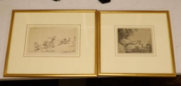 Eileen Alice Soper (1905-1990), etching, Tug of War, signed in pencil, 10 x 17cm and an etching by