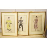 20th century English School, three watercolours, Costume designs for Jonathan, inscribed in