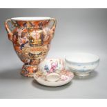 A twin handled Imari palette vase, a Japanese eggshell porcelain footed bowl, together with an