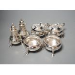 A modern seven piece silver condiment set, J.B. Chatterley & Sons Ltd, Birmingham, 1956/6/7.