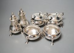 A modern seven piece silver condiment set, J.B. Chatterley & Sons Ltd, Birmingham, 1956/6/7.
