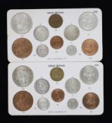 George VI specimen coin sets for 1938, 1939, 1940, 1941, 1942 and 1943, first coinage, the