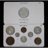 A George V specimen set of nine coins, 1928, fourth coinage,comprising Crown, 1928 (S 4036),