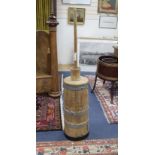 A Victorian washing dolly, height 128cm, together with a pair of small pine hanging corner cabinets