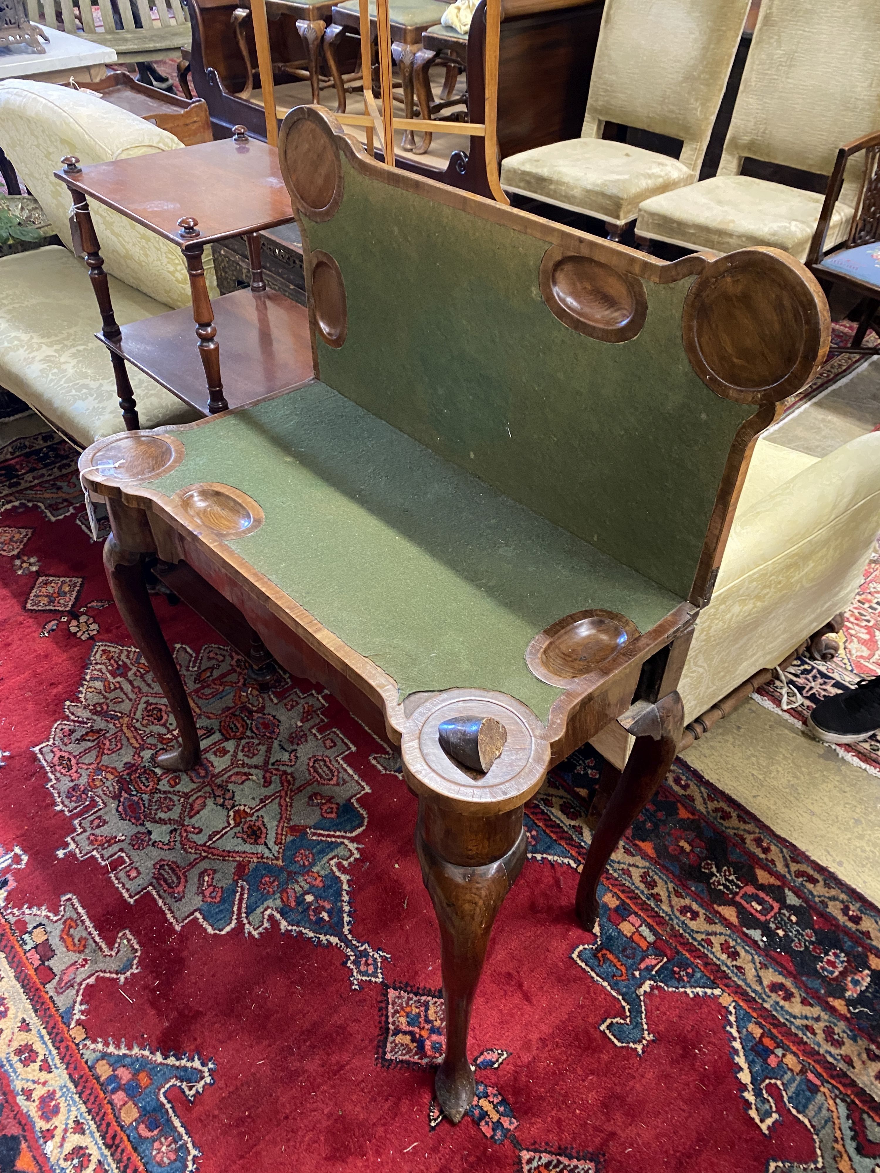 A mid 18th century walnut folding card table (a.f.), width 86cm, depth 42cm, height 73cm - Image 2 of 4