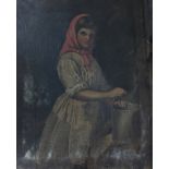 English School c.1900, oil on canvas, Maid holding a pail, 59 x 49cm