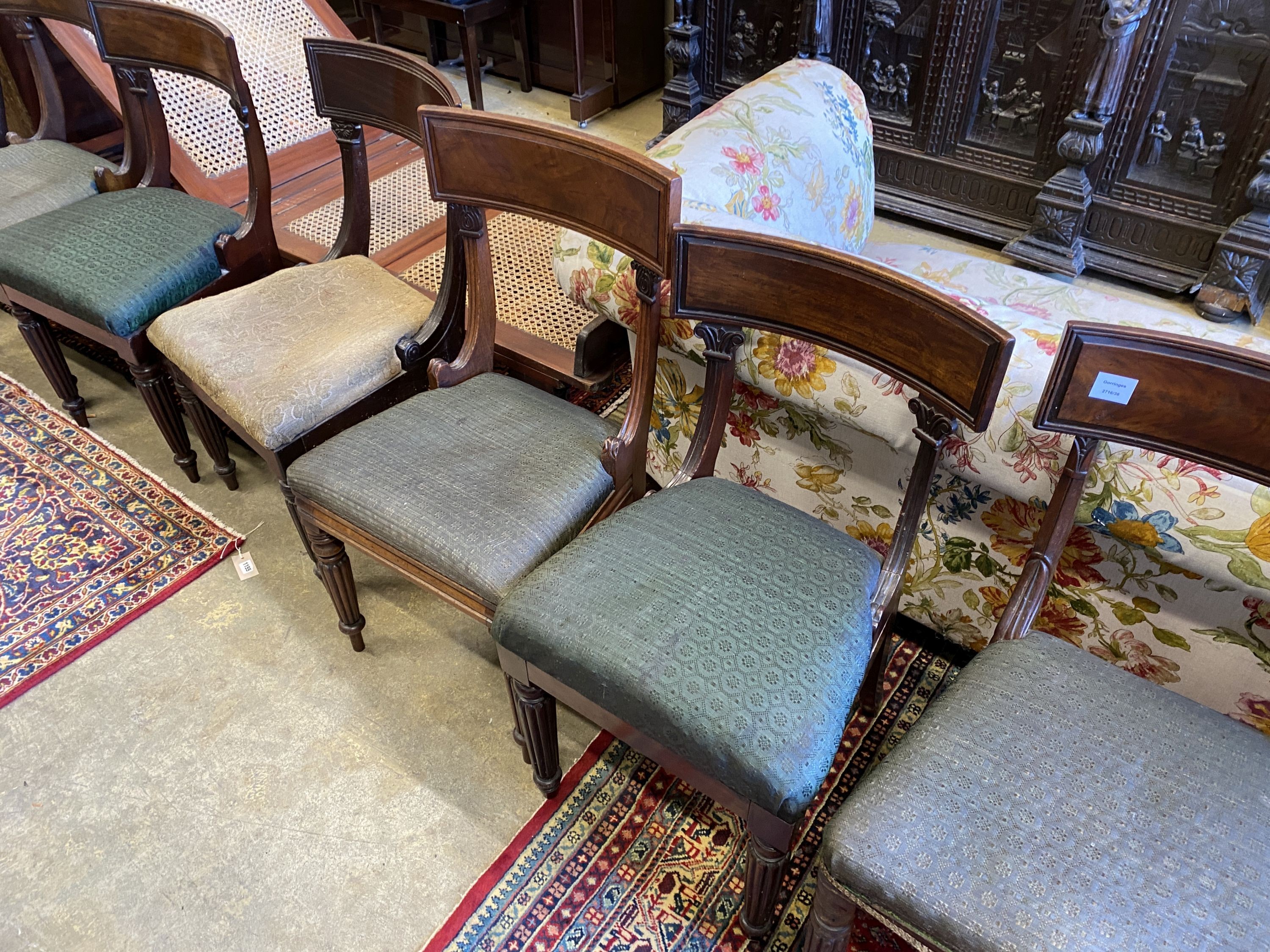 A harlequin set of eight early Victorian mahogany dining chairs - Image 3 of 4