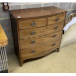 A Regency bow fronted mahogany chest of two short and three long drawers, width 104cm, depth 51cm,