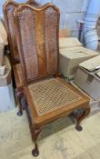 A pair of Dutch marquetry inlaid cane seat walnut dining chairs