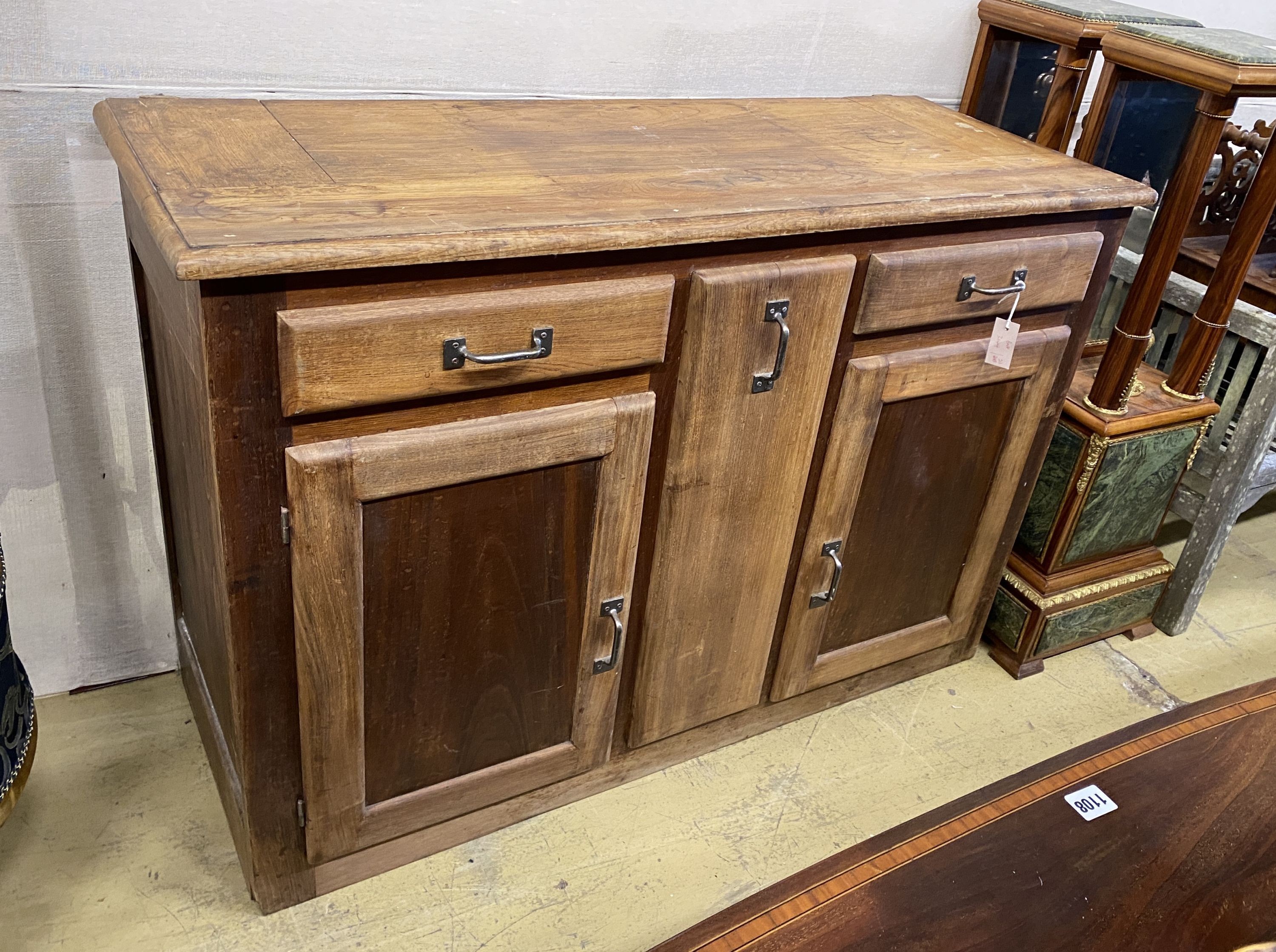 An early 20th century French bread cabinet, width 133cm, depth 51cm, height 90cm