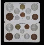 George VI specimen coin sets for 1944 and 1945, including the rare 1944 silver threepence, first