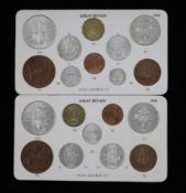 George VI specimen coin sets for 1944 and 1945, including the rare 1944 silver threepence, first
