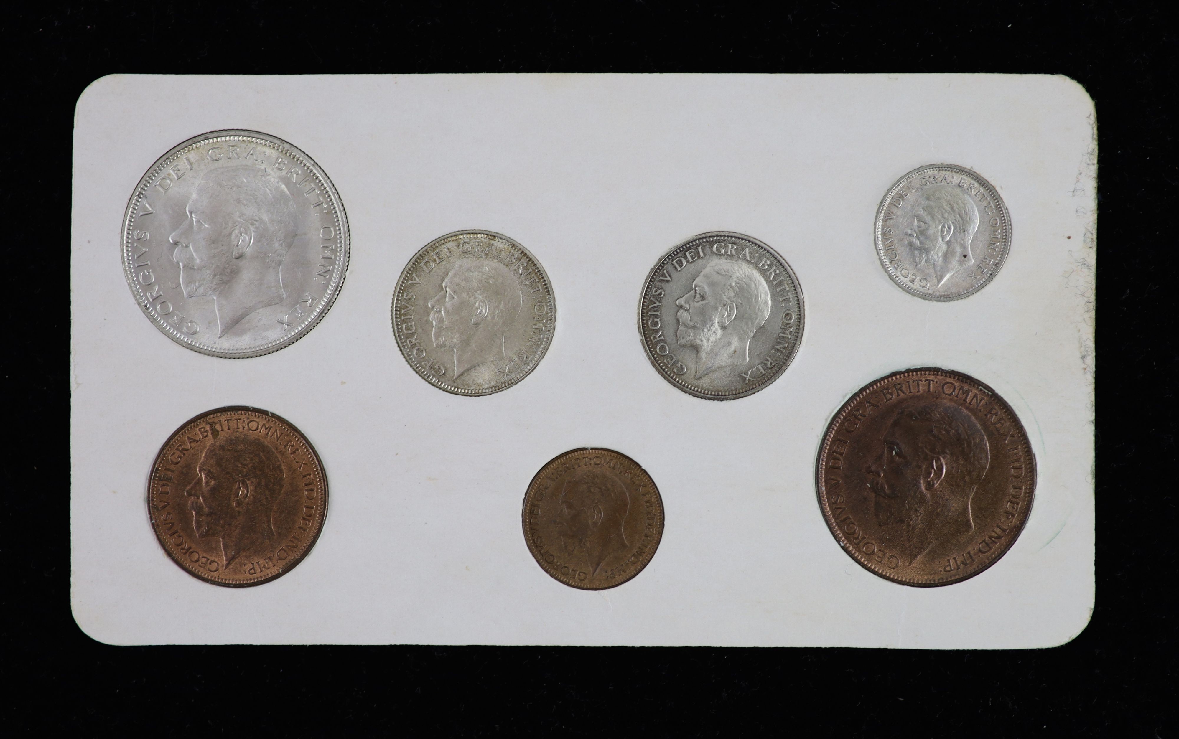 George V specimen set of seven coins, 1927, comprising 3rd coinage, halfcrown and shilling, 3rd - Image 2 of 4
