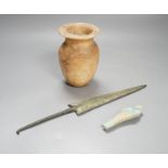 Antiquities to include a Luristan bronze spear head, an Egyptian ushabti (af) and an alabaster